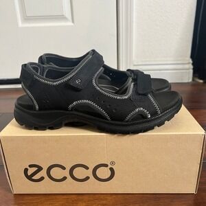 Ecco Black Sandals with Silver Contrast Stitching